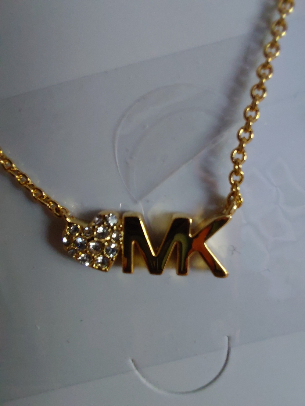New Michael Kors Pave Heart MK Logo Necklace Goldtone MKJX7977710